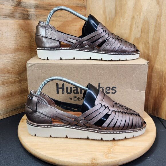 Bearpaw Lena Huaraches Womens Bronze Gunmetal Leather Slip On Sandals - Picture 1 of 10